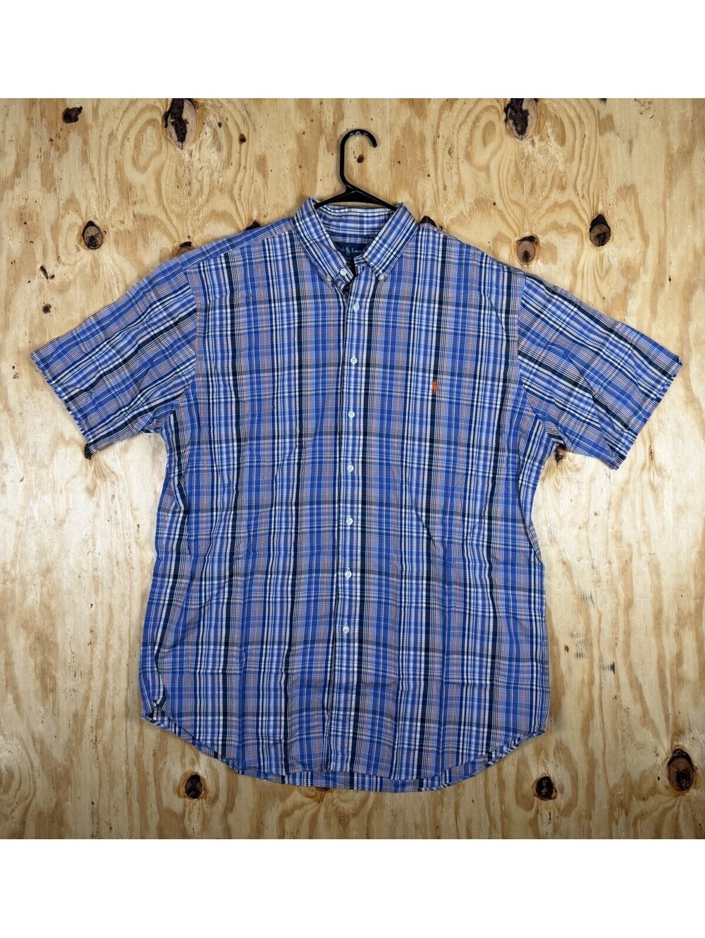Ralph Lauren Men's Blue Short Sleeve Button Down Classic Fit XLT